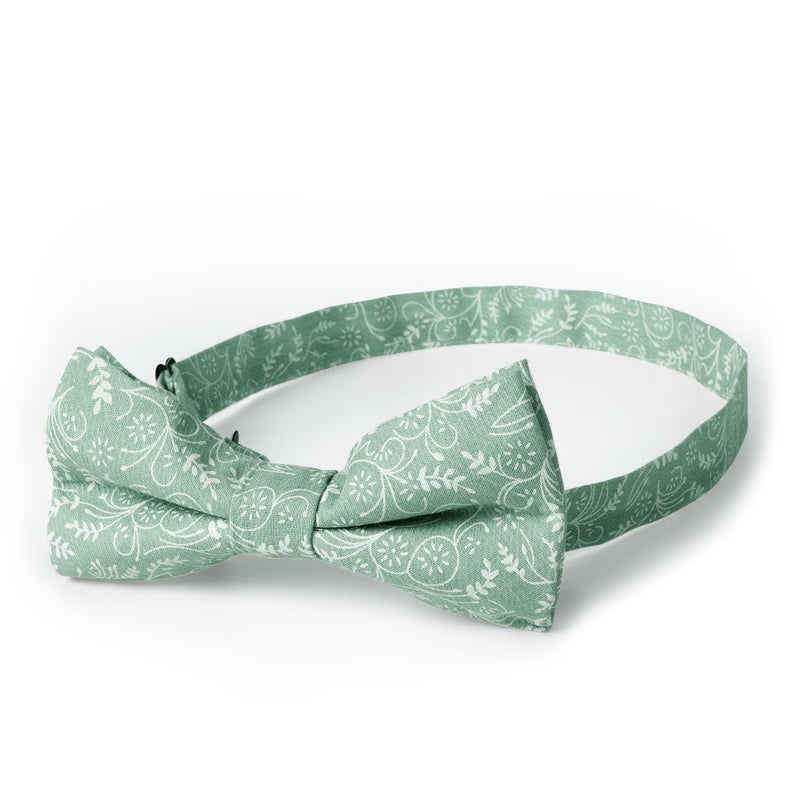 Jacob Alexander Men's Pre-tied Banded Adjustable Floral Bow Tie - Dusty Sage - Image 2